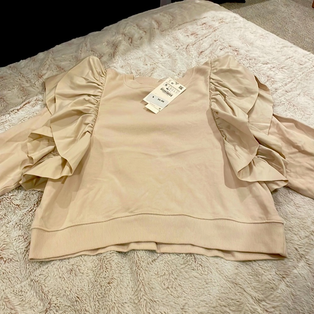 Off White/Light Khaki Ruffle Detail Sweatshirt